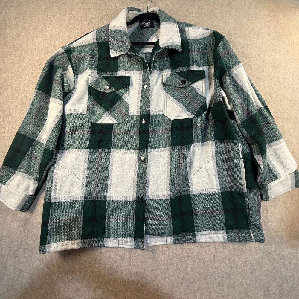 HFX Mens XL Green‎ White Plaid Heavy Flannel Snap Front Shirt Jacket Shacket